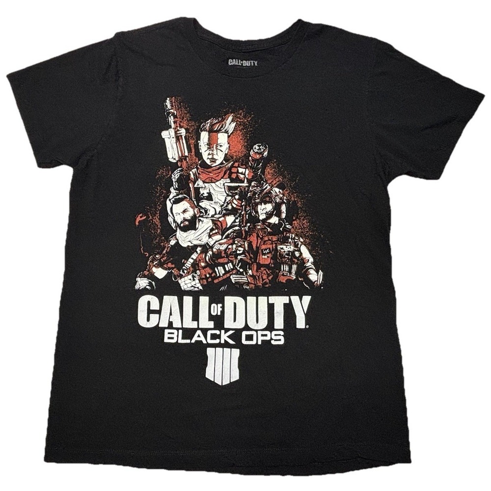 Call of Duty Black Ops 4 T Shirt Black Graphic Tee Size L (Fits Small)